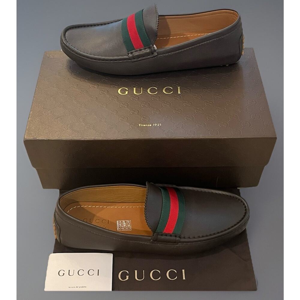 $1200 Gucci Men’s Brown Leather Slip On Loafers Driving Shoes US 10 NEW IN BOX!!